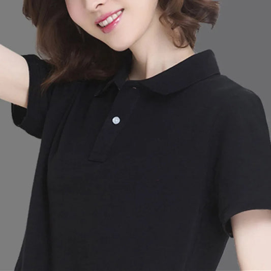 2024 summer solid color collegiate style sports polo shirt work clothes new female student short-sleeved T-shirt women