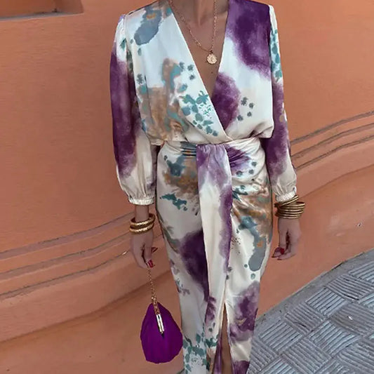 2025 New Women's Suit V-neck Long-sleeved Fashionable Slit Skirt Elegant Party Office 2 Piece Set